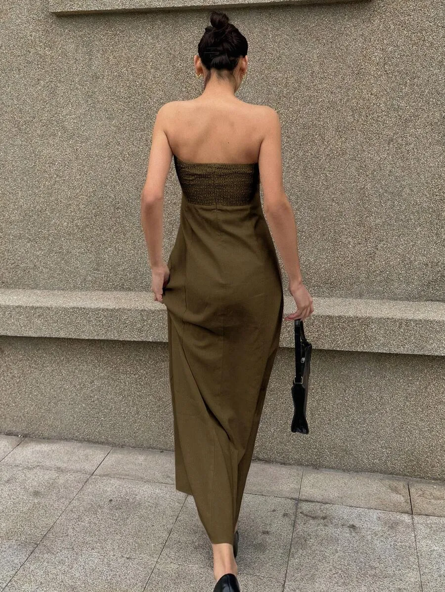Women’s Elegant Strapless A-Line Floor-Length Maxi Dress - Image 2