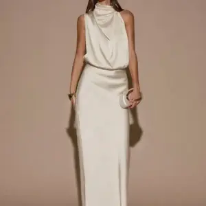 Women's Elegant Asymmetrical Satin Sleeveless Maxi Evening Dress - Image 1