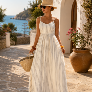Women's Elegant Backless Pleated Flowy Midi Dress - Image 1
