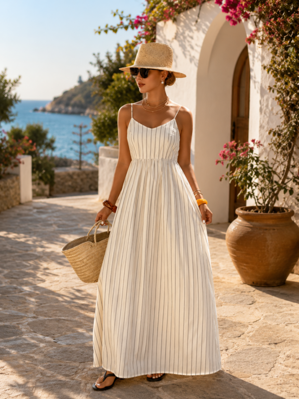 Women's Elegant Backless Pleated Flowy Midi Dress